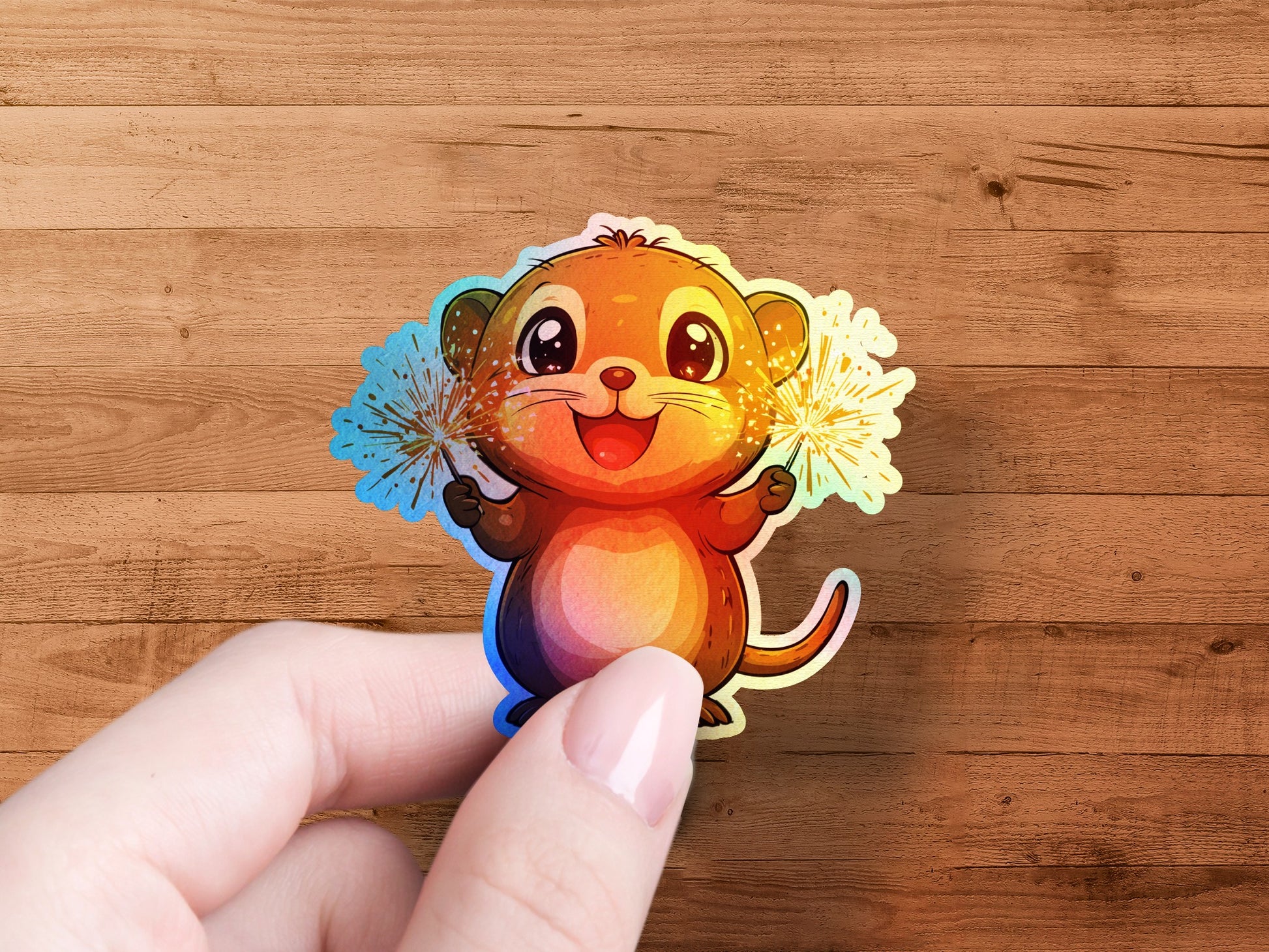 Cute Cartoon Animal with Sparklers Sticker product