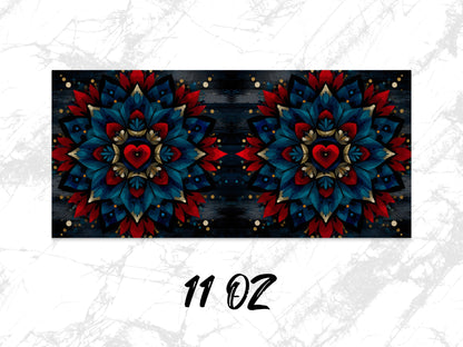 Colorful Mandala Wall Art, Blue Red Abstract Wooden Decor, Boho Chic Home Interior, 11 Oz Size Unique