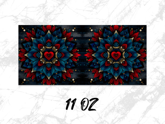 Colorful Mandala Wall Art, Blue Red Abstract Wooden Decor, Boho Chic Home Interior, 11 Oz Size Unique