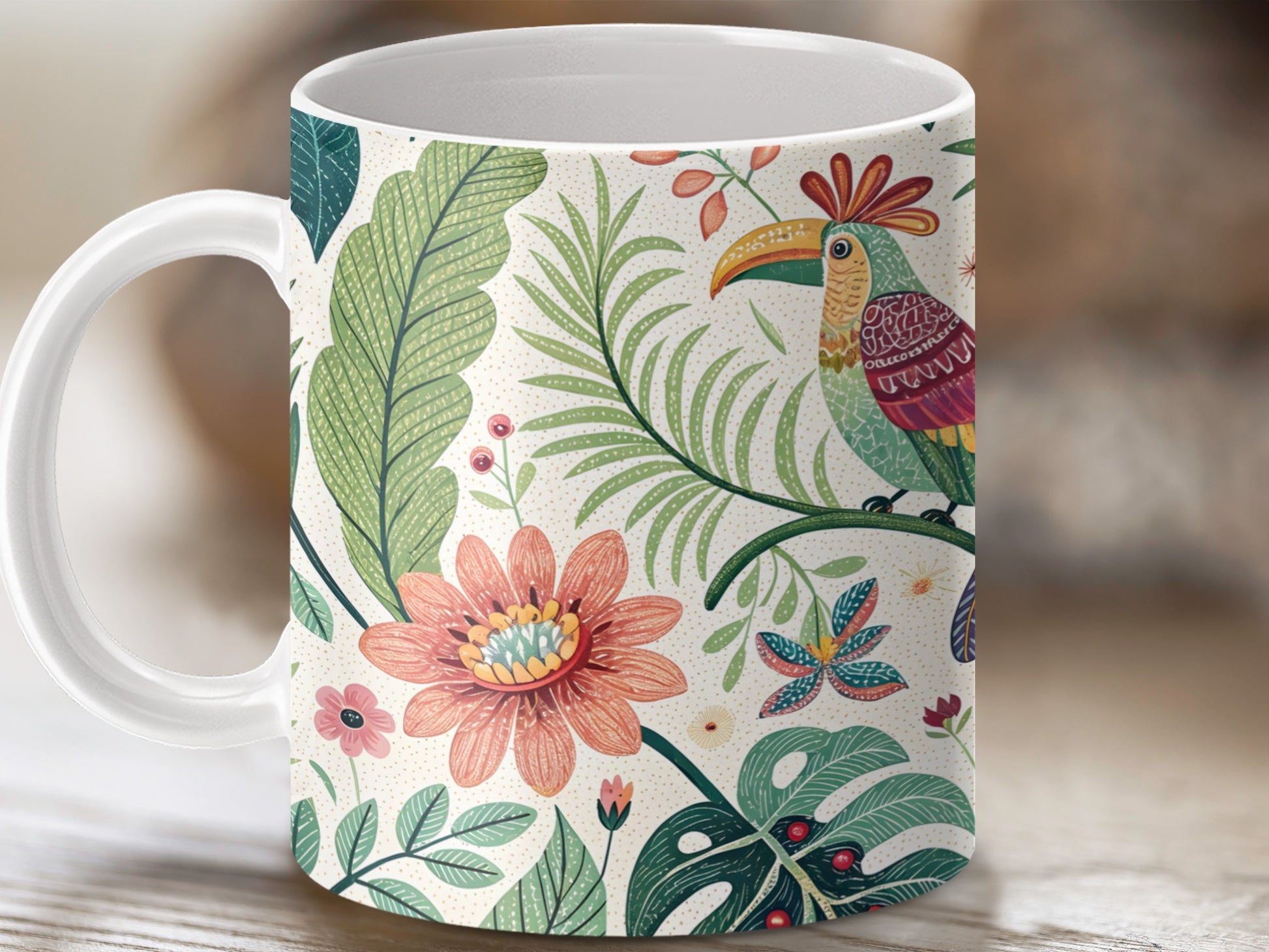Colorful Bird and Floral Pattern Printed Mug product type