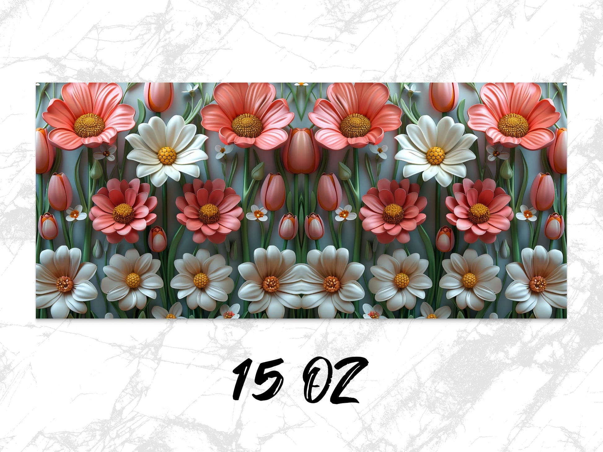 Floral Wall Art Print, Colorful Daisy and Tulip Flowers, Vibrant Home Decor, 15 Oz, Botanical Illustration, Poster