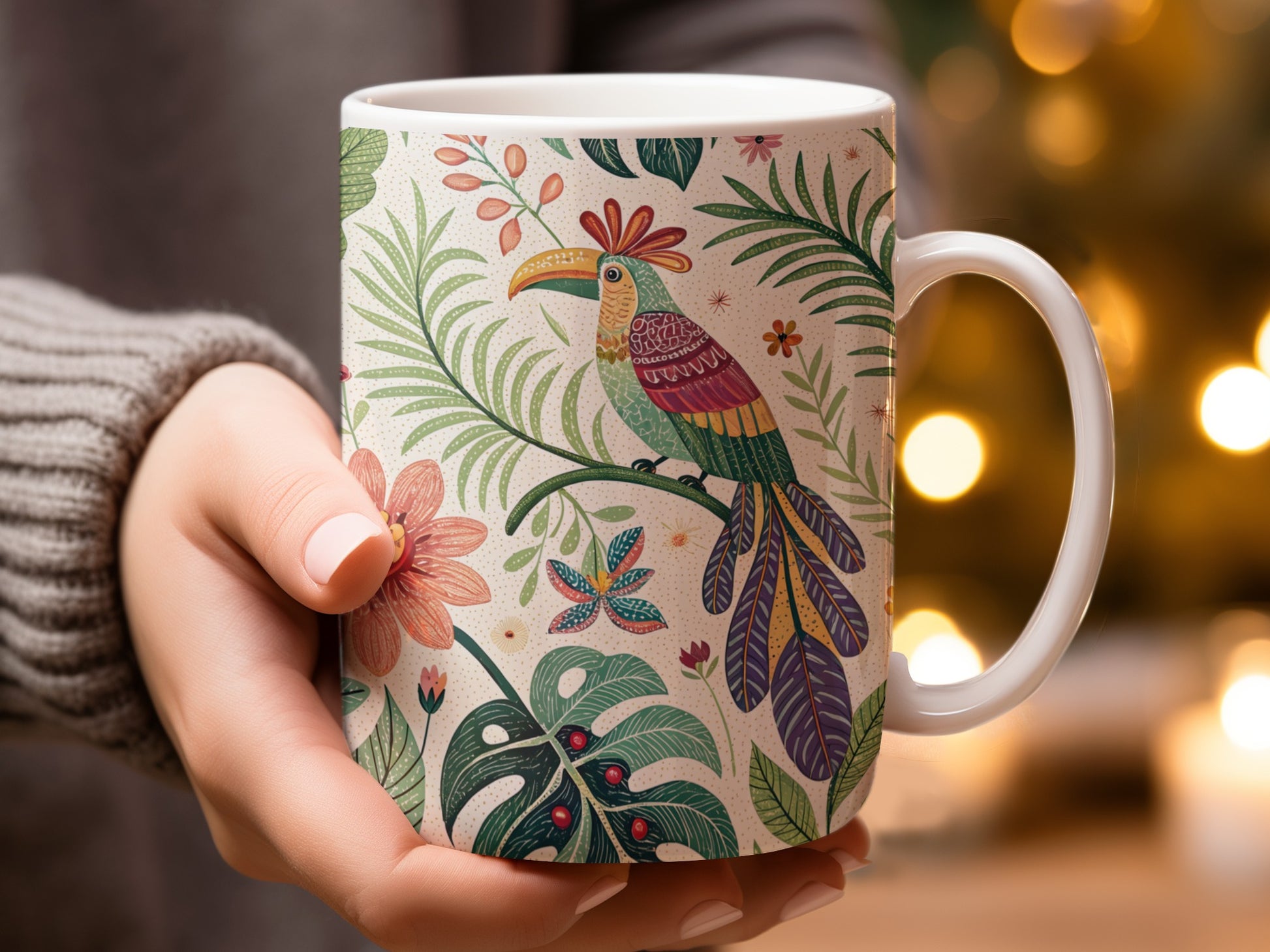 Tropical Parrot and Floral Design Coffee Mug product