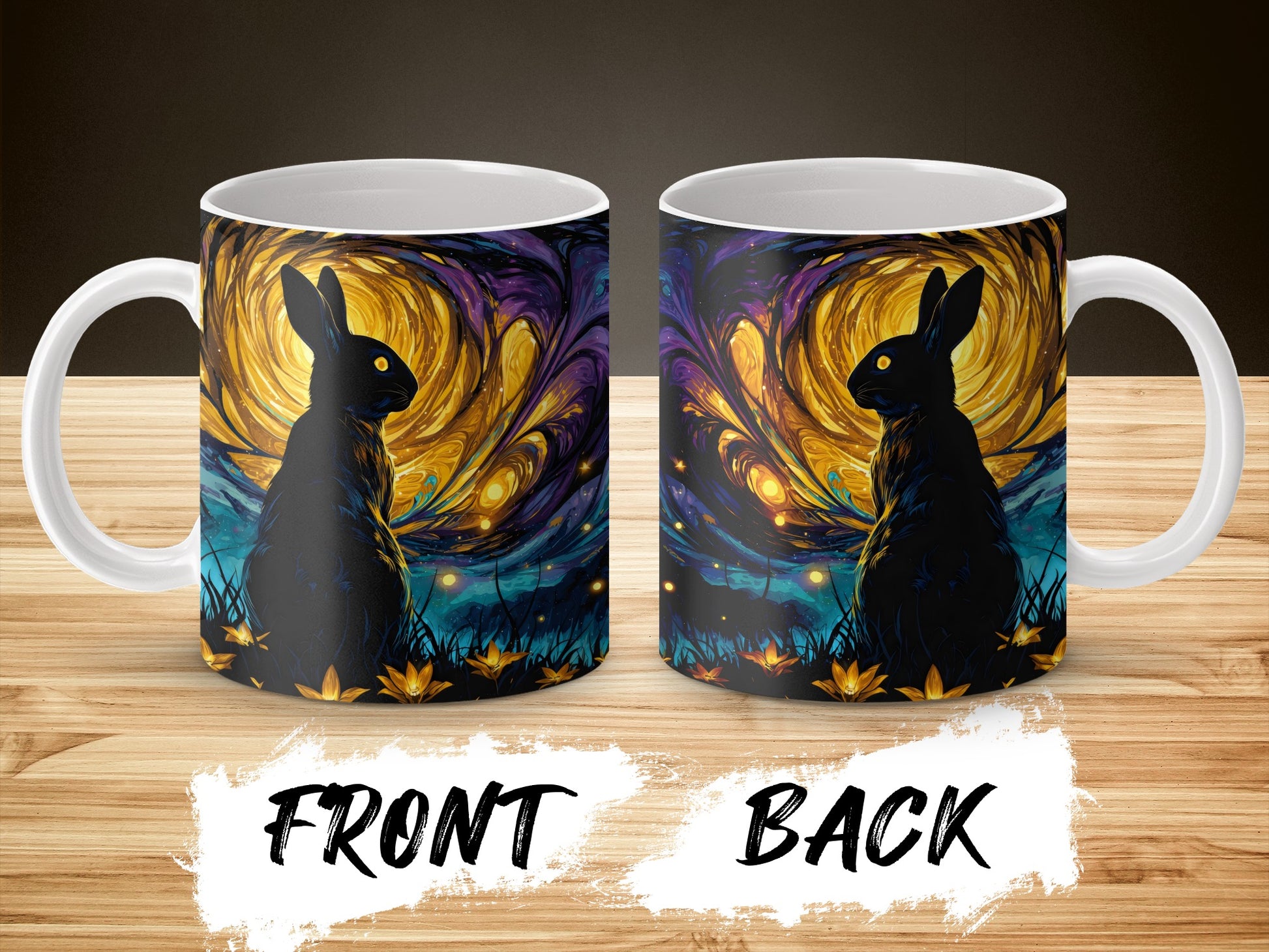Mystical Rabbit Coffee Mug - Enchanted Forest Autumn Leaves Night Sky Design Ceramic Cup