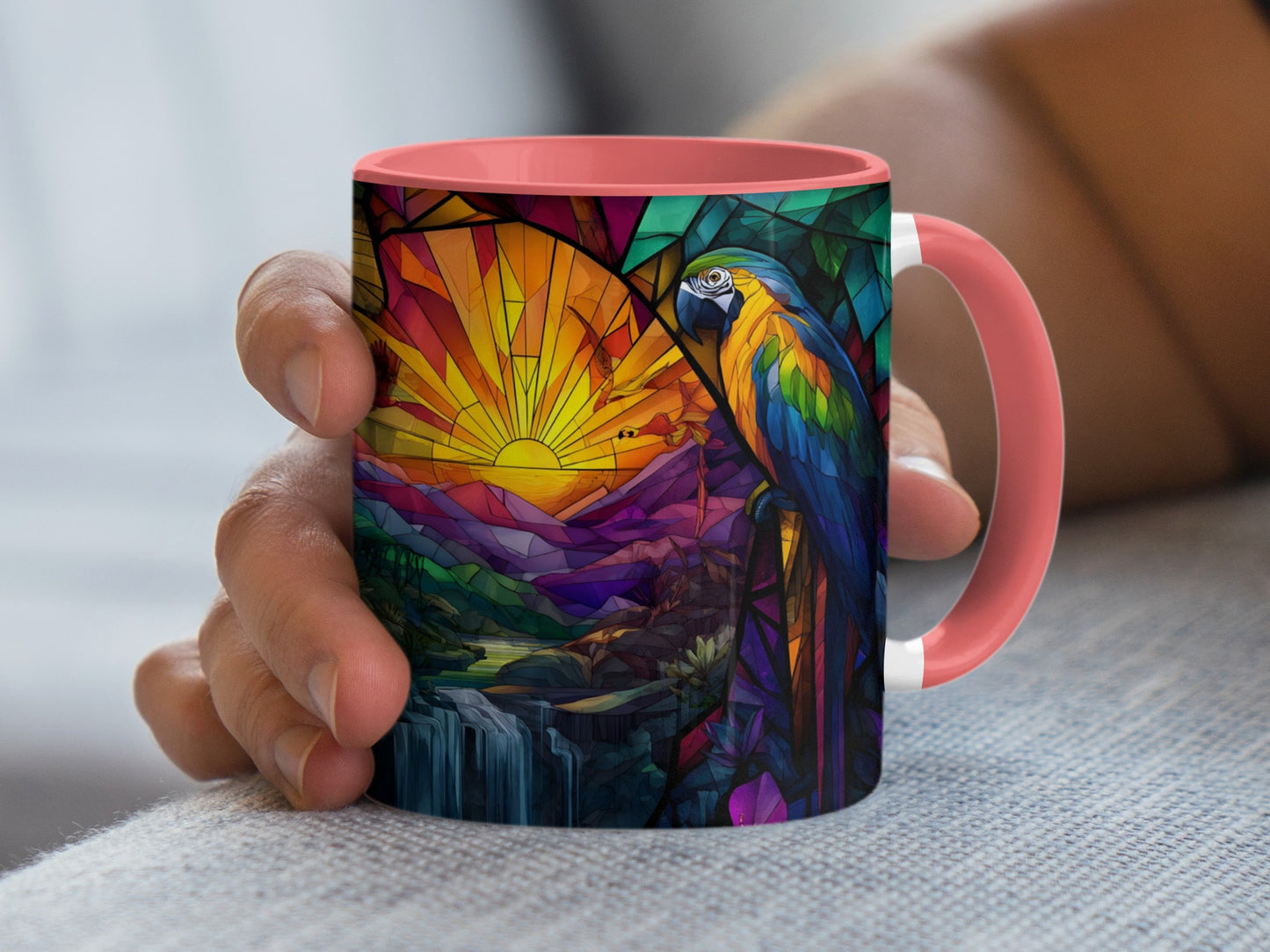 Vivid Parrot and Sunset Art Design Colorful Mug product type
