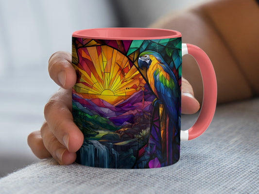 Vivid Parrot and Sunset Art Design Colorful Mug product type