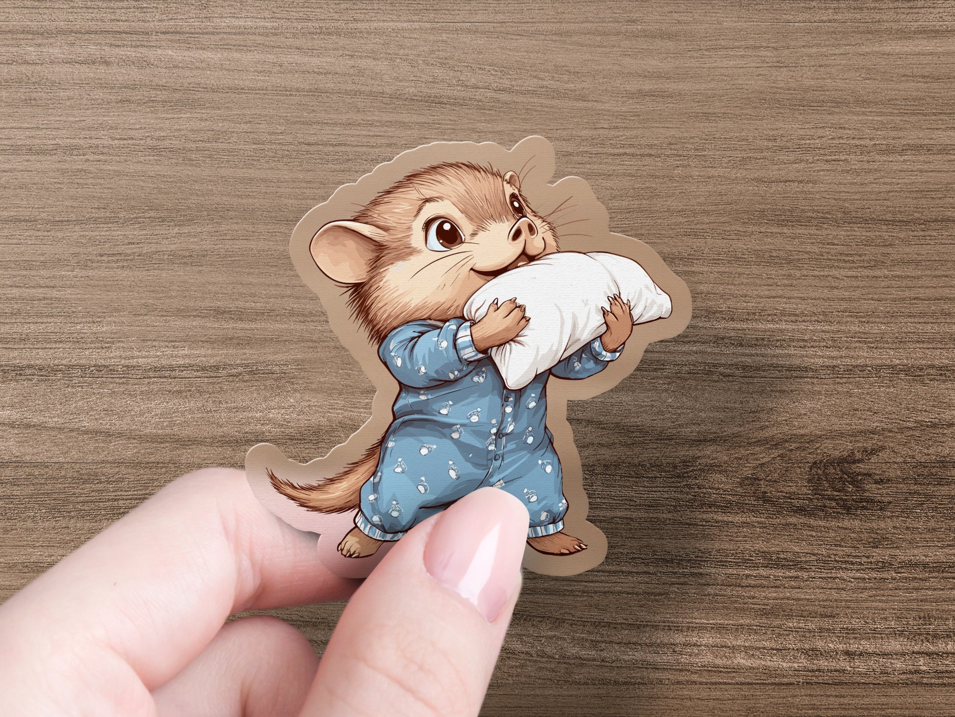 Cute Cartoon Animal Holding Pillow Sticker product