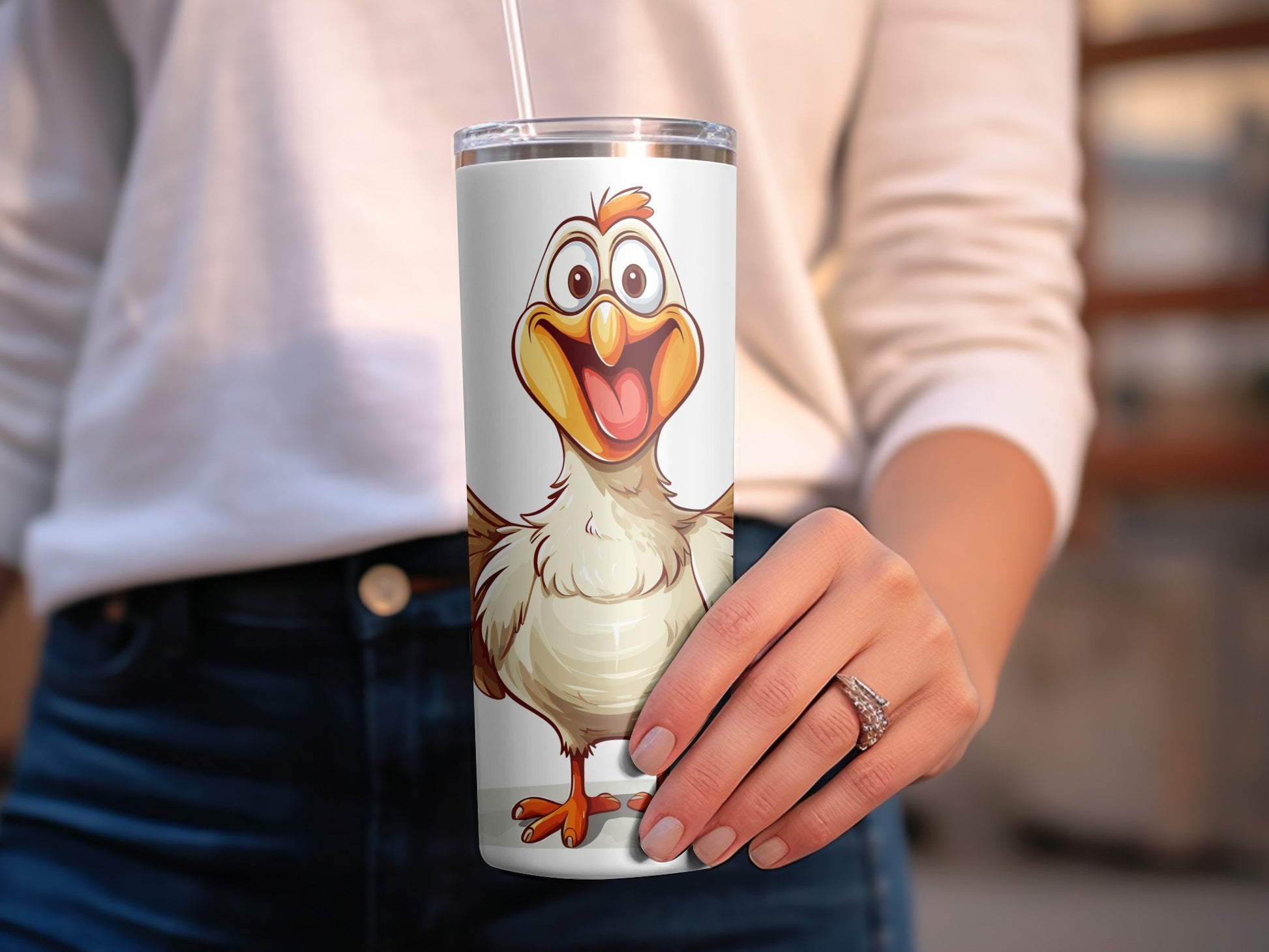 Cute Cartoon Chicken Tumbler, Insulated Stainless Steel Drink Cup, Animal Theme Travel Mug, Gift for Bird Lovers