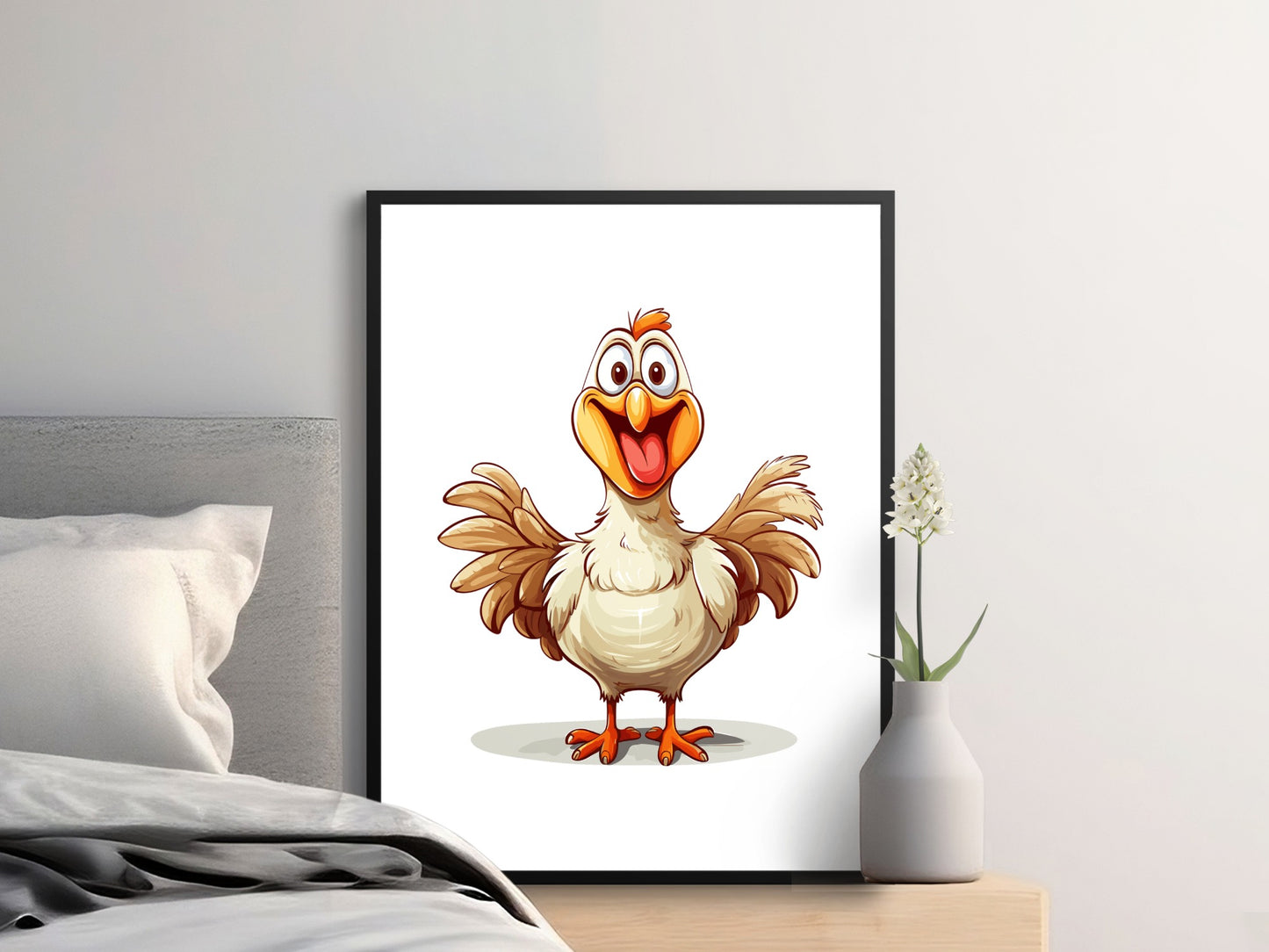 Cartoon Chicken Art Print, Colorful Nursery Wall Decor, Kids Room Farm Animal Poster