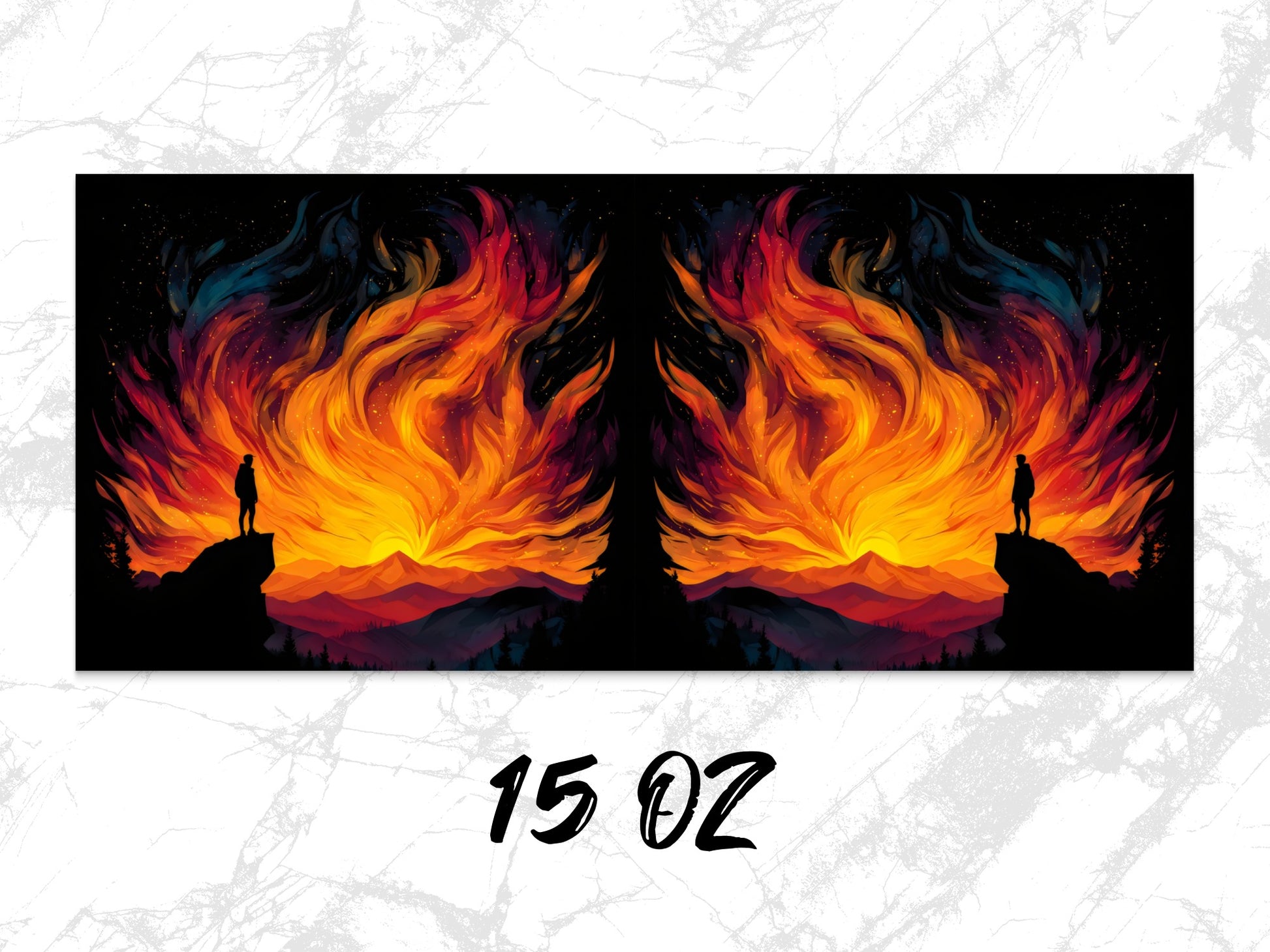 Abstract Fire Art Canvas Print, Vibrant Wall Decor, Symmetrical Flame Design, Unique Home Decoration, 15 OZ