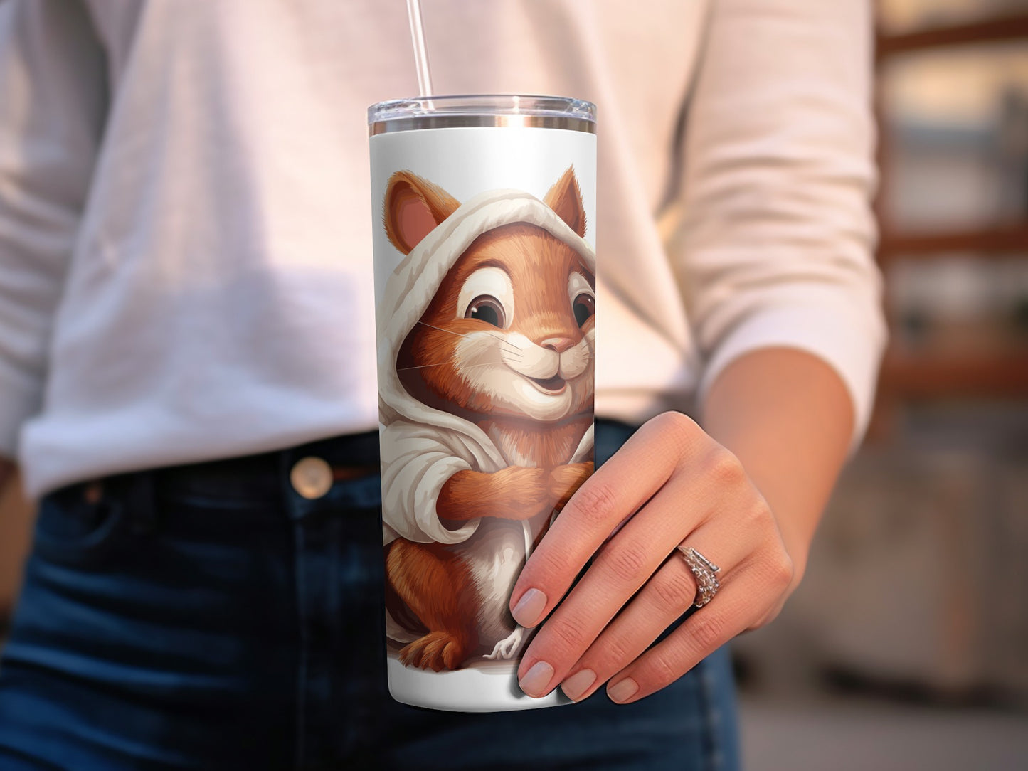 Cute Squirrel Cartoon Illustrated Tumbler, Stainless Steel Travel Mug, Gift for Animal Lovers, Insulated Drinkware, Eco-Friendly
