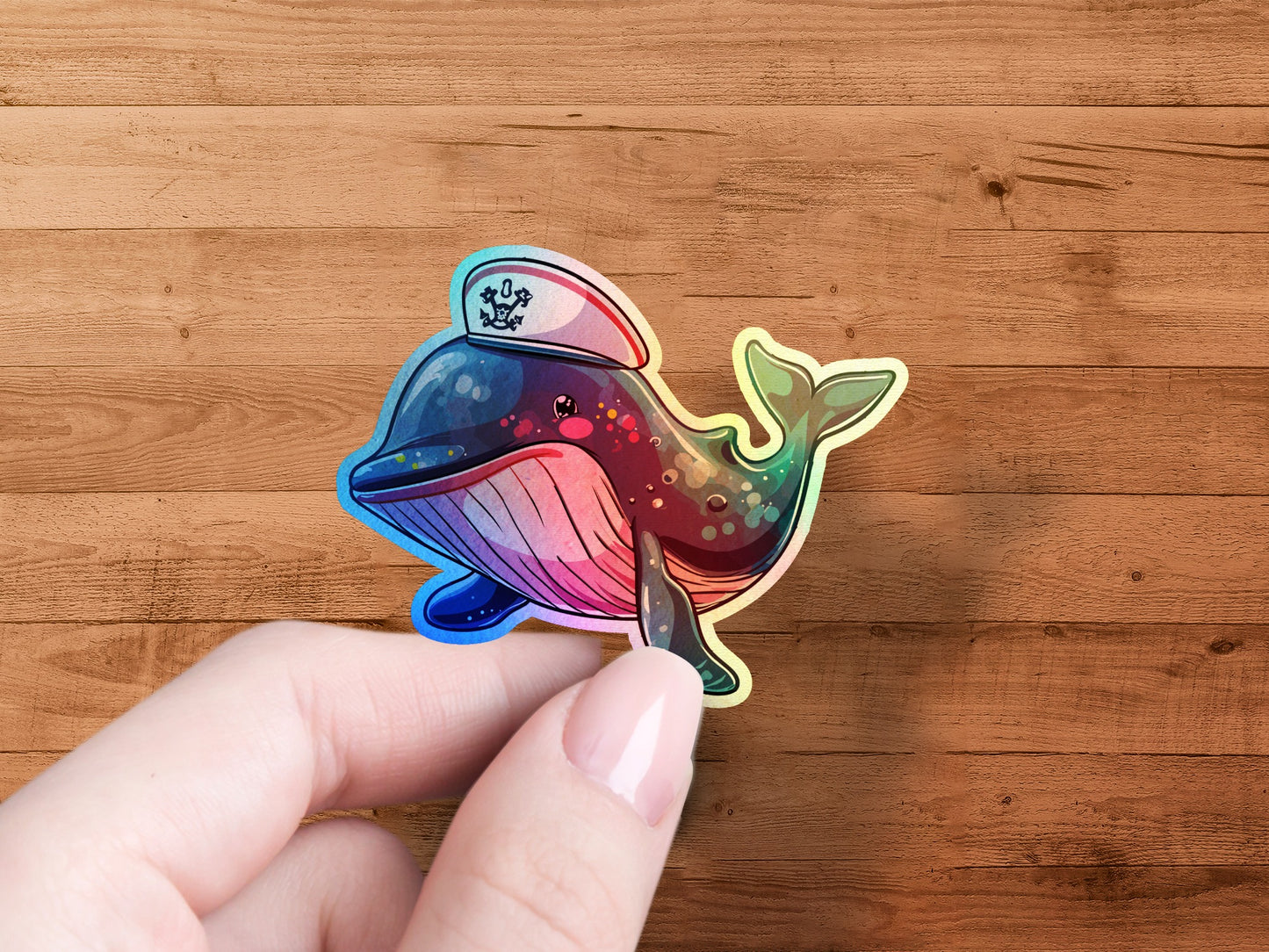 Colorful Whale with Sailor Hat Sticker product type