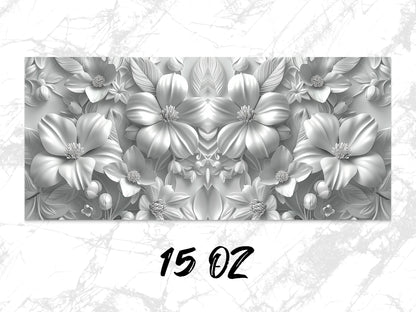 Elegant Floral Wall Art, Silver Grey Flowers Print, Modern Home Decor Canvas, Living Room Decoration, 15 Oz