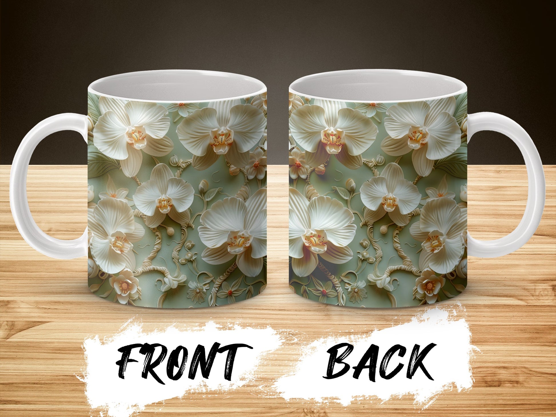 Floral Orchid Design Coffee Mug, Elegant Flower Print Tea Cup, Botanical Kitchen Decor, Gift Idea