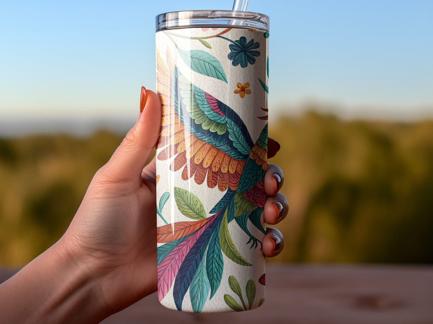 Colorful Parrot and Leaves Design Stainless Steel Tumbler product