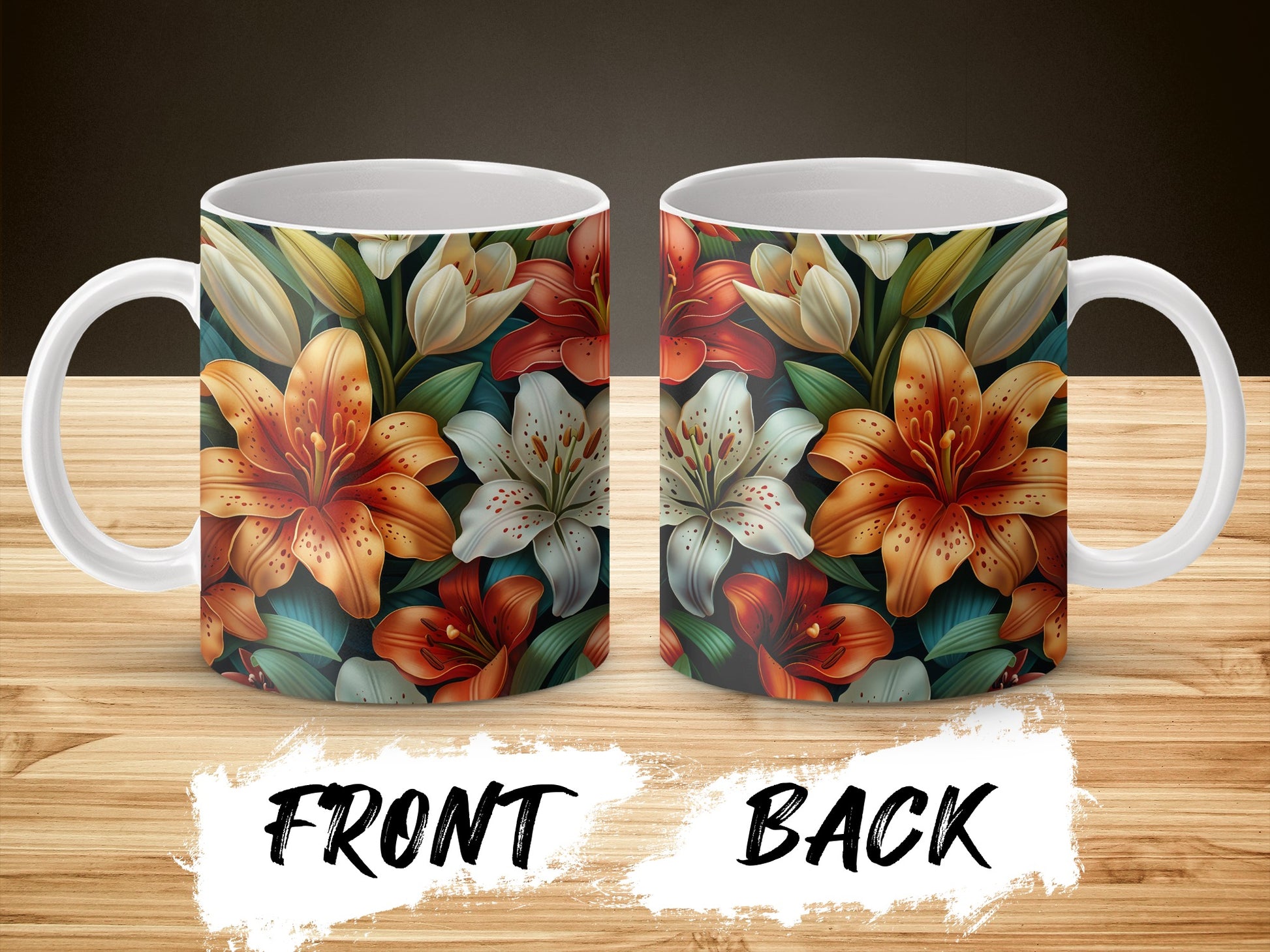 Floral Pattern Coffee Mug, Colorful Lily Design, Ceramic Tea Cup, Front and Back Print, Gift Idea