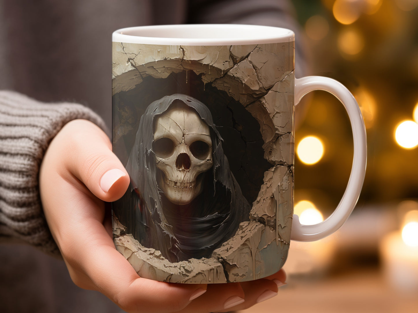 Spooky Skull Breaking Through Design Mug product