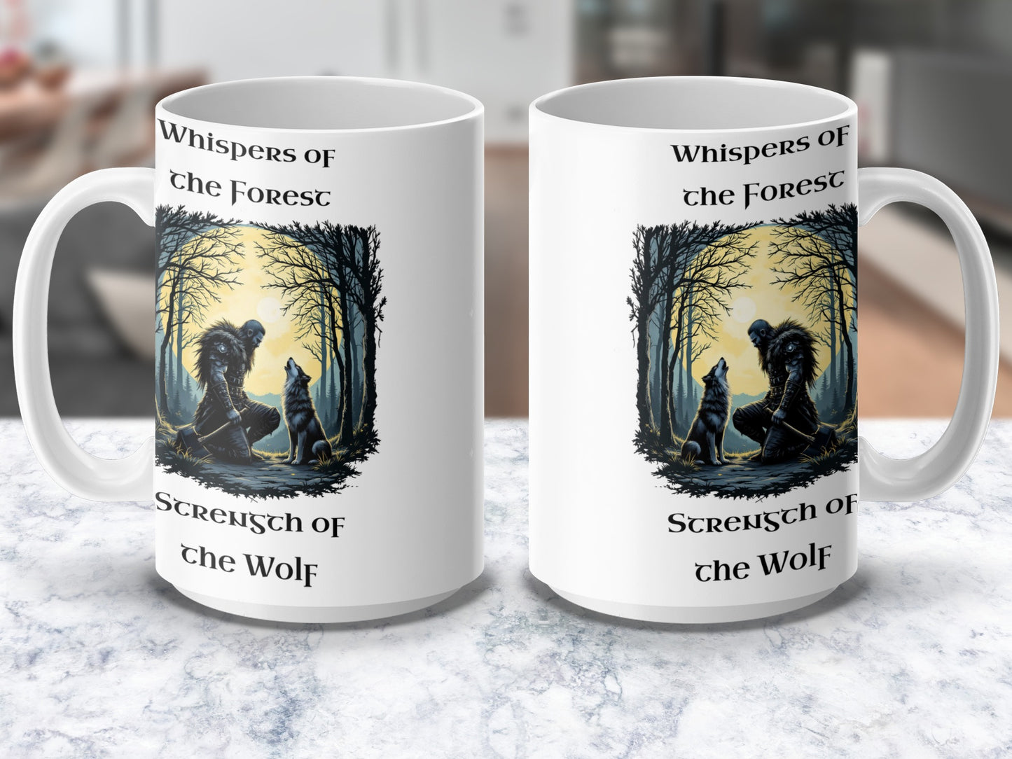 Wolf and Forest Themed Coffee Mug, Mystical Animal Art Print, Unique Gift Idea for Nature Lovers