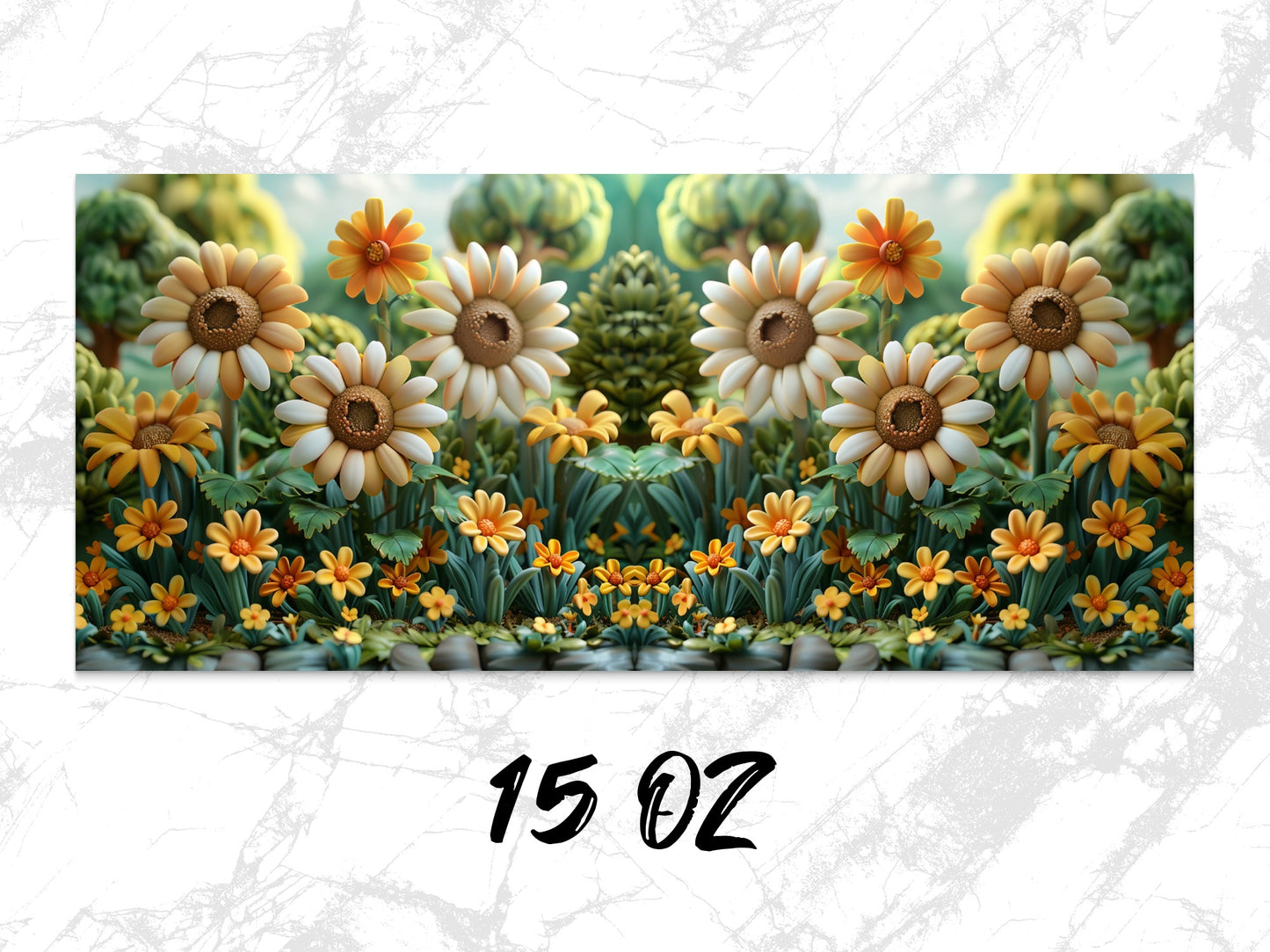 Floral Watercolor Mug, Daisy and Sunflower Print, Large 15 oz Coffee Cup, Unique Flower Design Gift