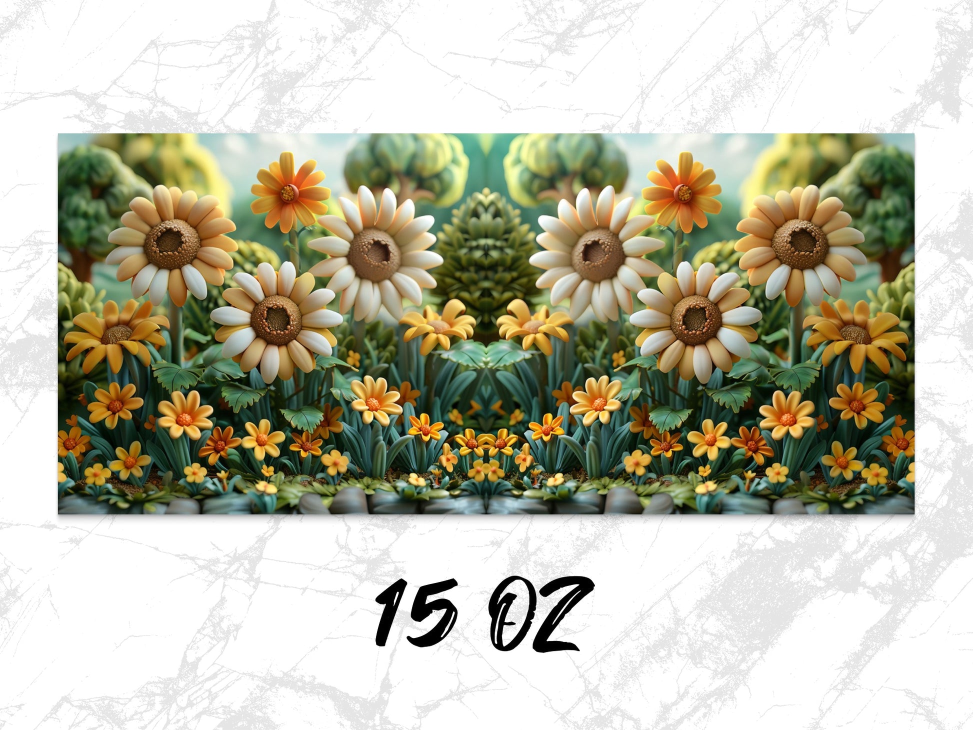 Floral Watercolor Mug, Daisy and Sunflower Print, Large 15 oz Coffee Cup, Unique Flower Design Gift