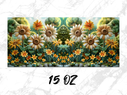 Floral Watercolor Mug, Daisy and Sunflower Print, Large 15 oz Coffee Cup, Unique Flower Design Gift