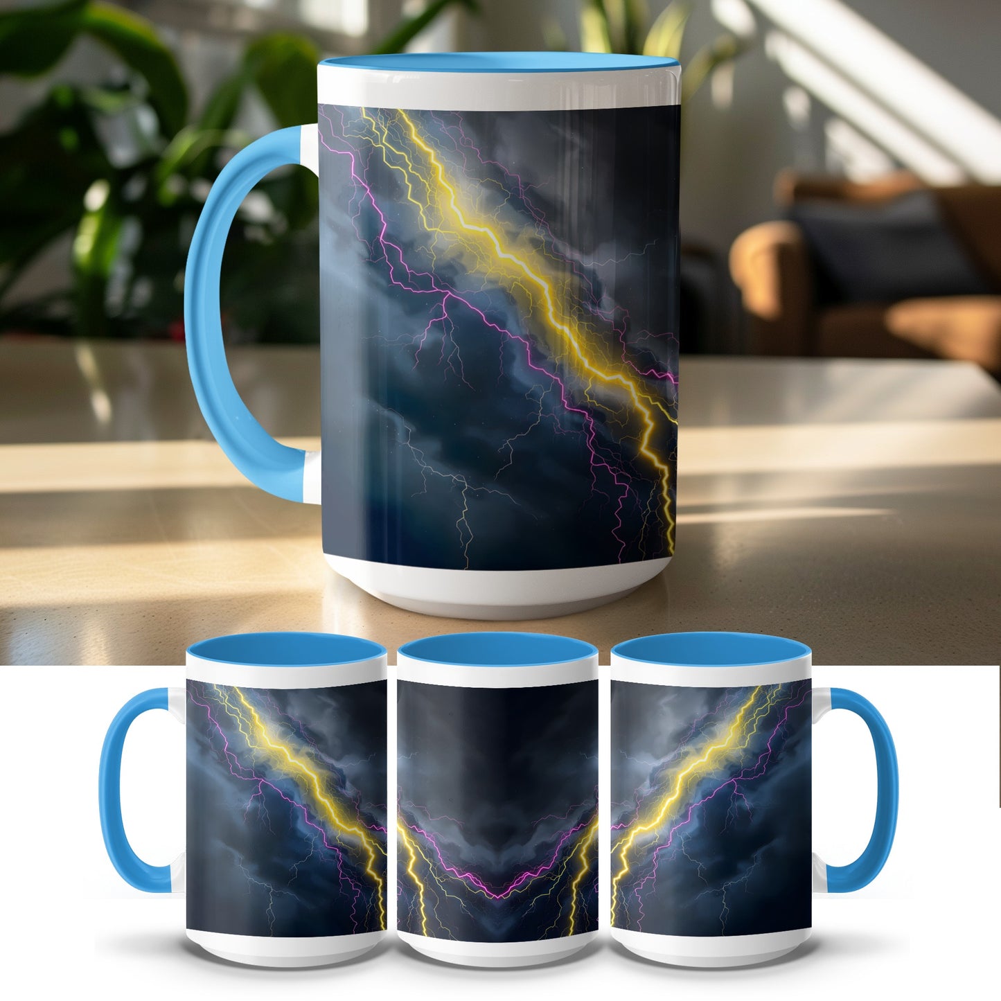 Lightning Storm Blue Handle Coffee Mug product
