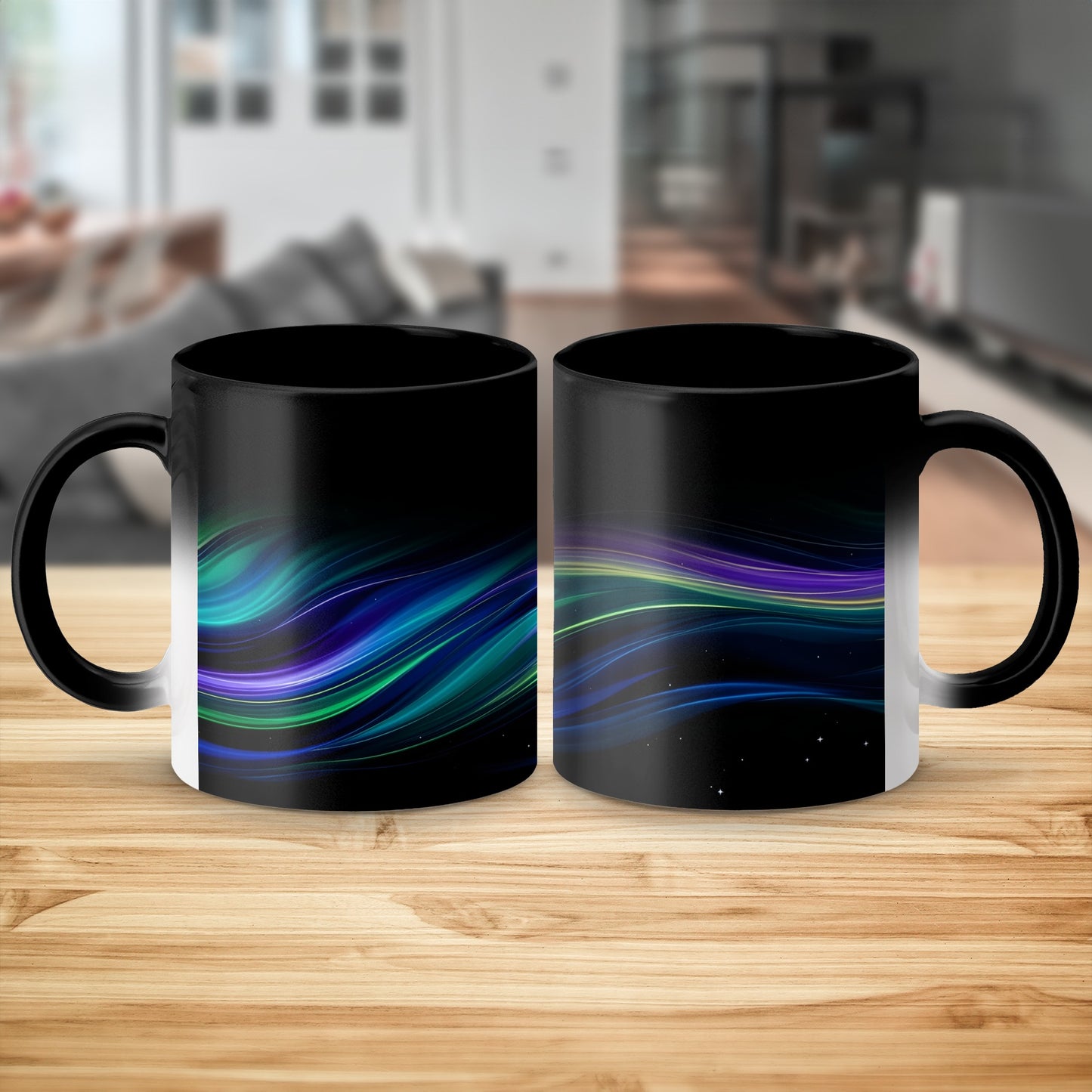 Colorful Wave Design Art Black Ceramic Mug product