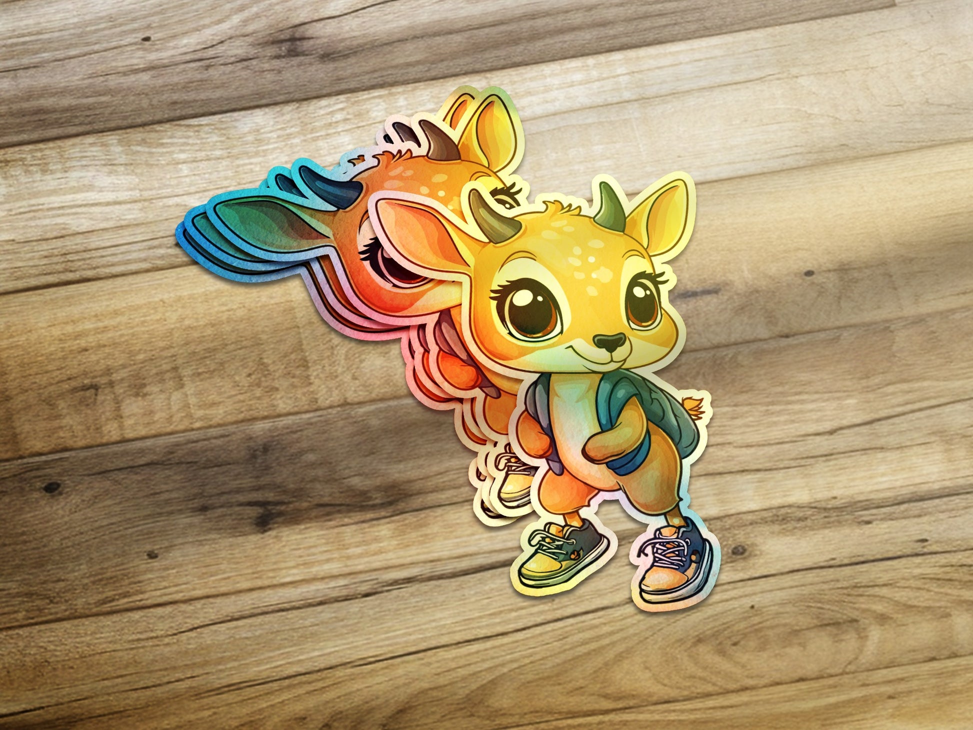 Adorable Cartoon Deer with Backpack Sticker product type