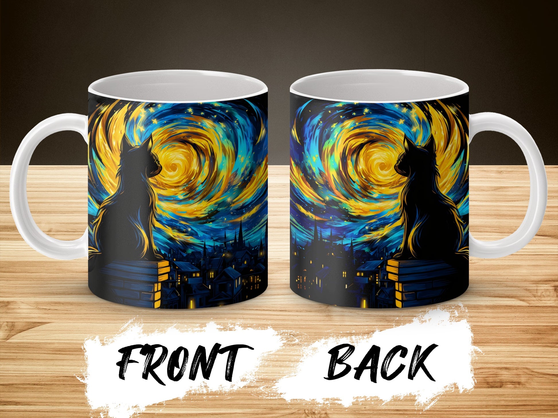 Starry Night Inspired Couple Silhouette Coffee Mug, Romantic Art Gift, Unique Mug for Couples, Anniversary Present Ideas