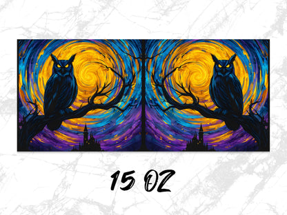 Colorful Owl Art Print, Vibrant Abstract Wall Decor, Twin Owls Night Sky Canvas, Home Interior Design