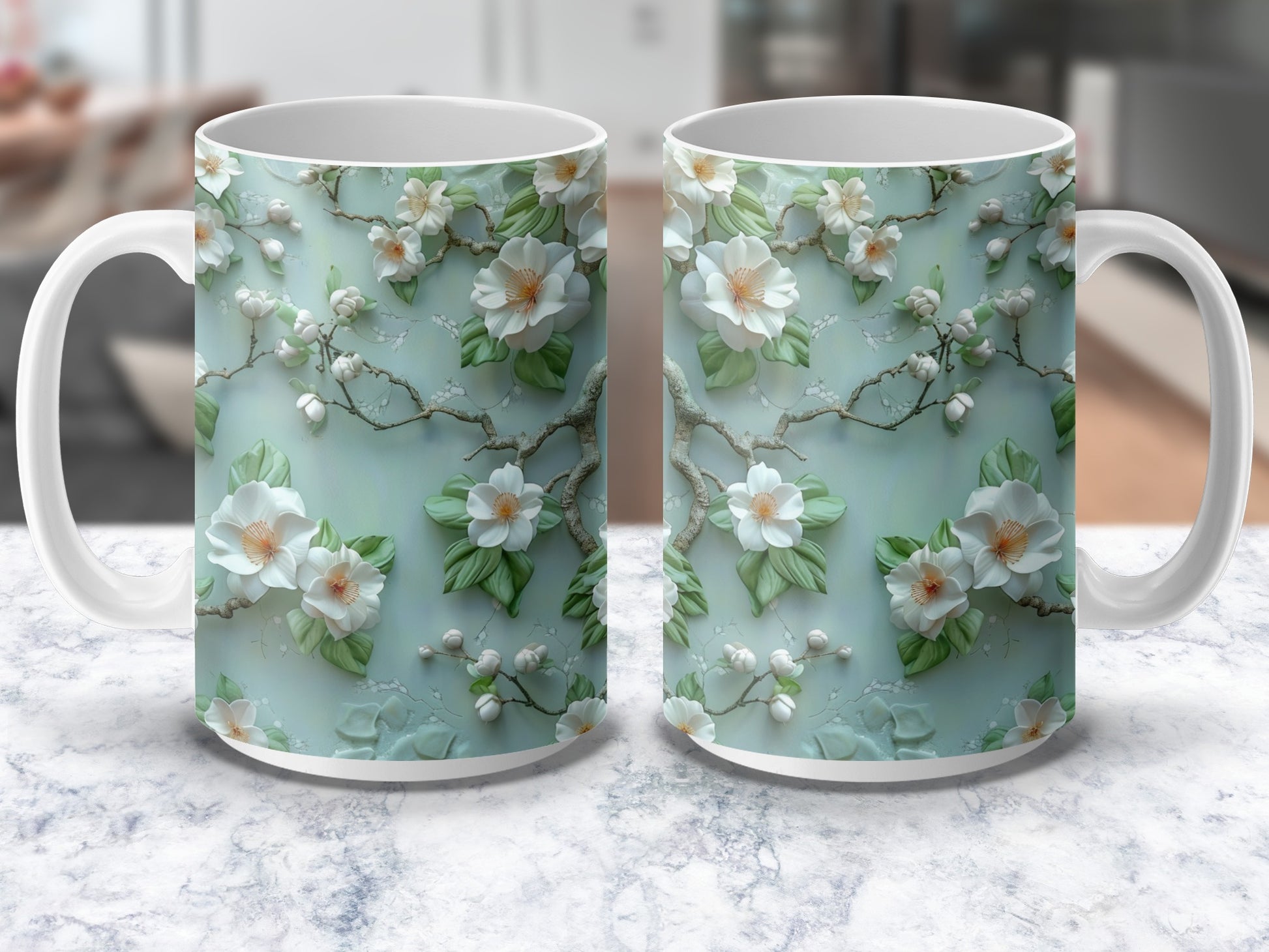 Floral Coffee Mug, Cherry Blossom Design, Elegant Spring Tea Cup, Unique Gift Idea, Ceramic Drinkware