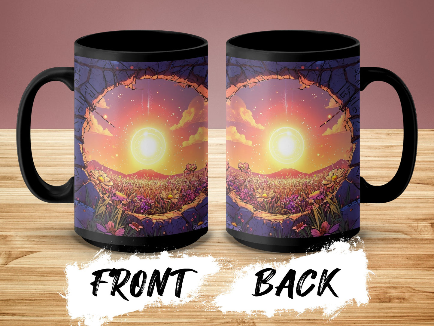 Vibrant Sunlit Flower Field Black Ceramic Mug product