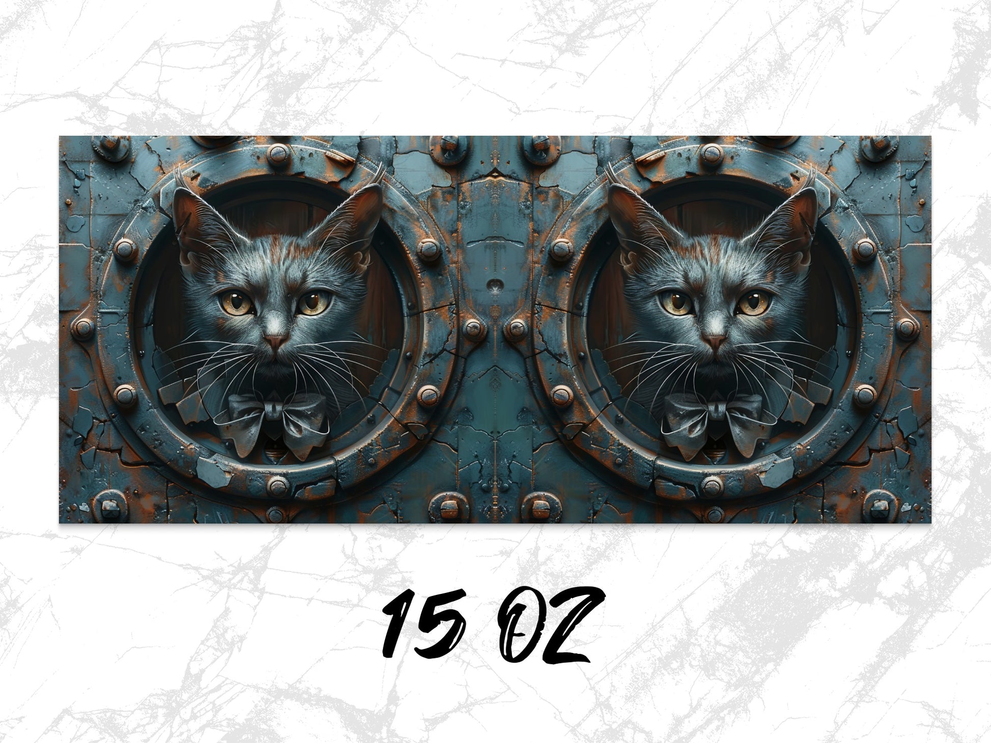 Steampunk Cat Wall Art, Twin Cats in Metal Door Print, Gothic Home Decor, Unique Fantasy Artwork, 15 oz Canvas Print