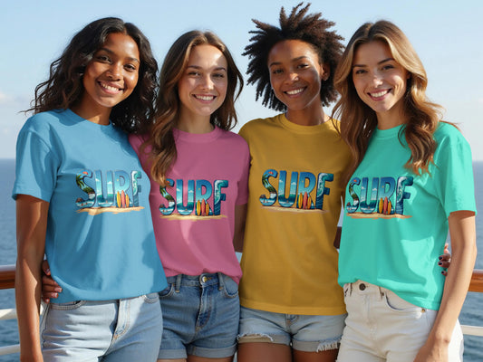 Colorful Retro Surf Beach Print Women's T-shirt product type