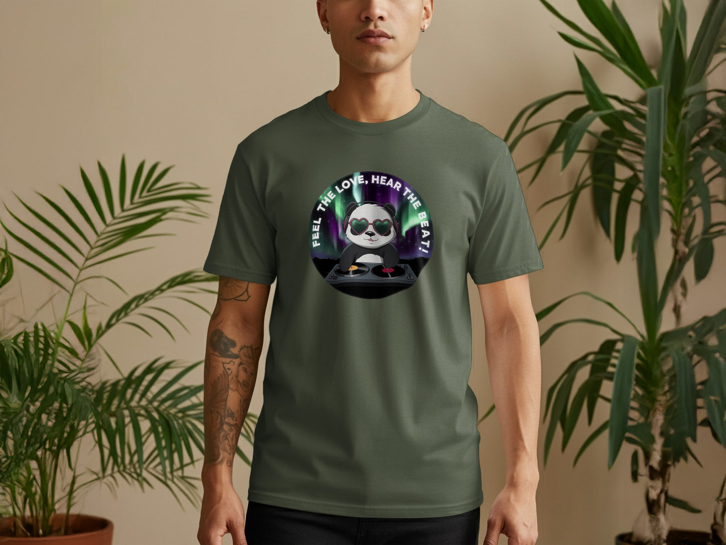 Feel the Love Hear the Beat Panda DJ T-shirt product