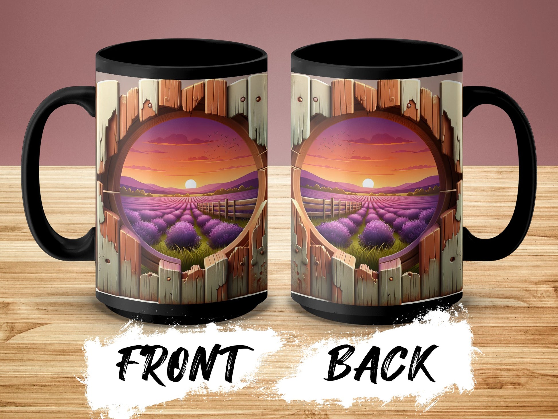 Lavender Farm Sunset Black Handle Coffee Mug product