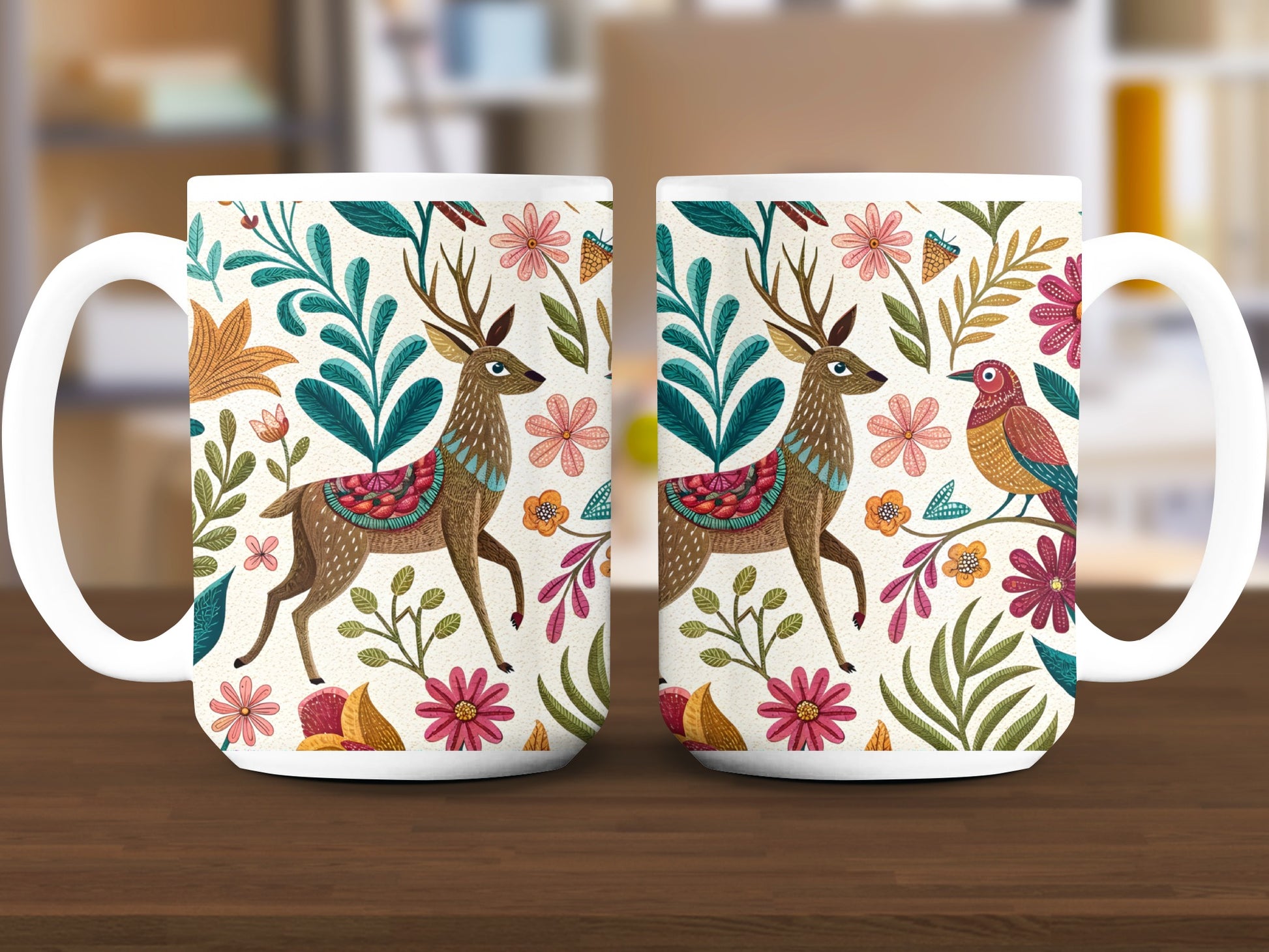 Colorful Deer and Floral Design Mug product
