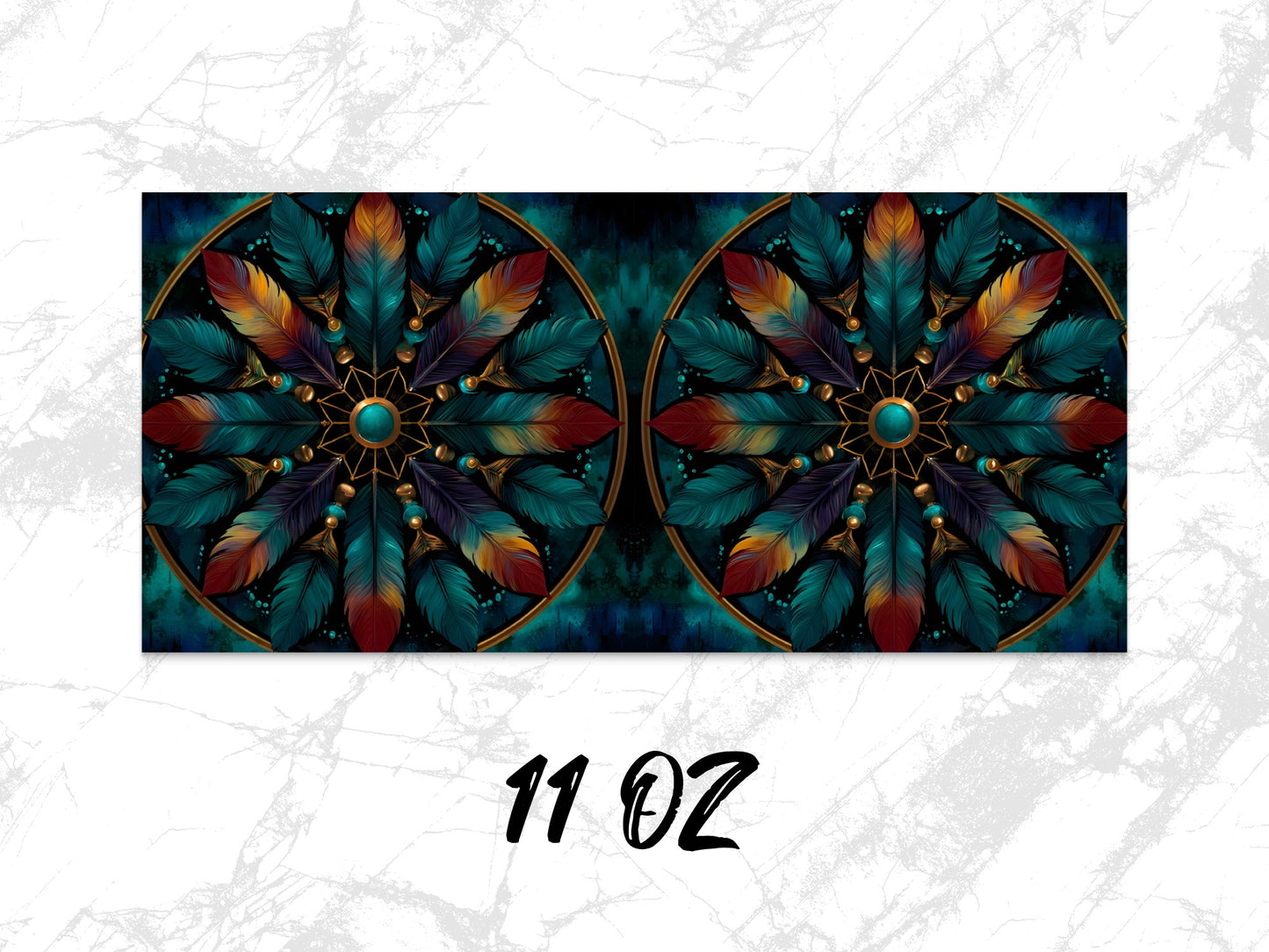 Bohemian Dream Catcher Coasters, Vibrant Feather Design, Home Decor, 11 oz, Set of 2