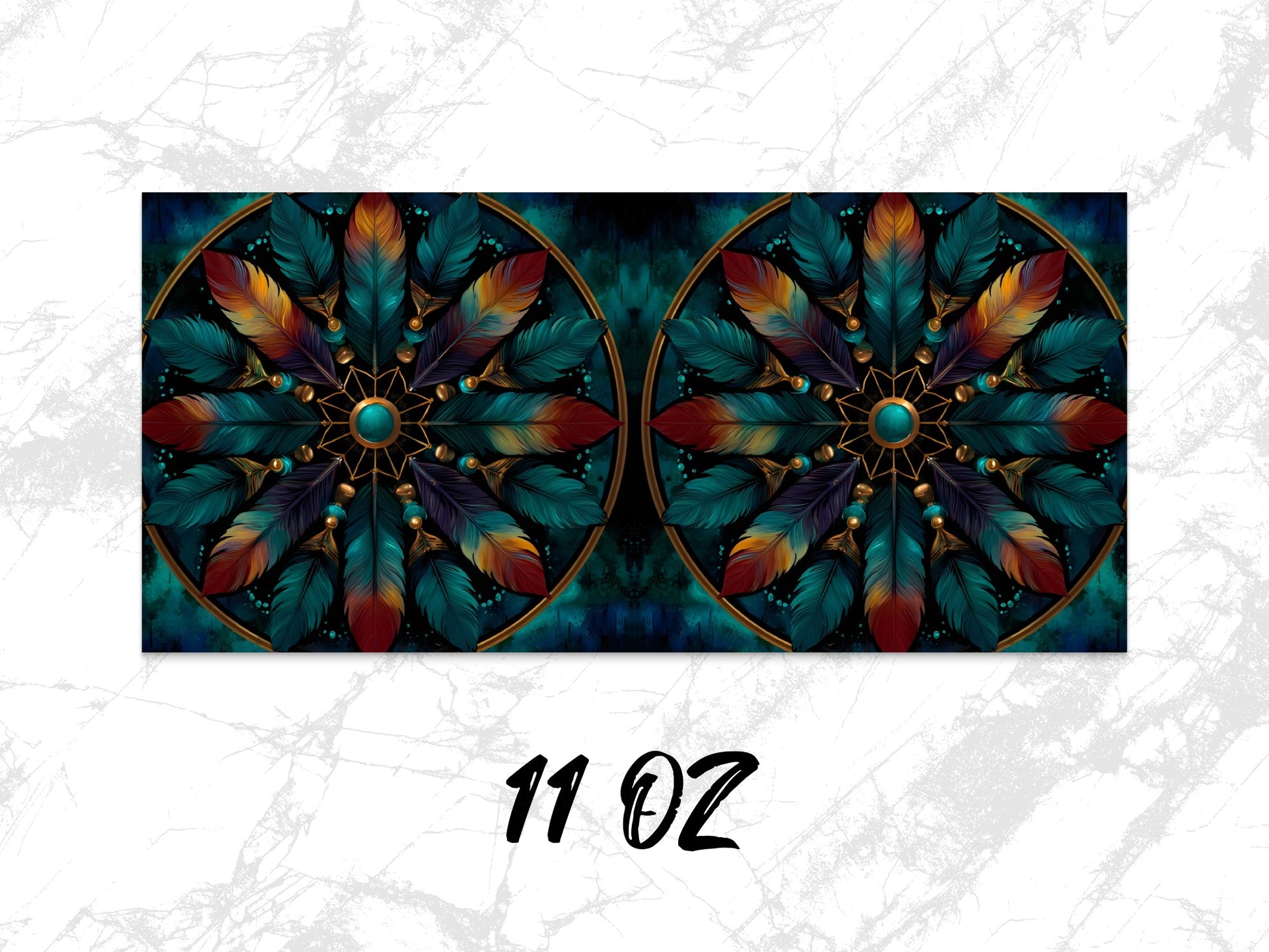 Bohemian Dream Catcher Coasters, Vibrant Feather Design, Home Decor, 11 oz, Set of 2