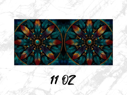 Bohemian Dream Catcher Coasters, Vibrant Feather Design, Home Decor, 11 oz, Set of 2