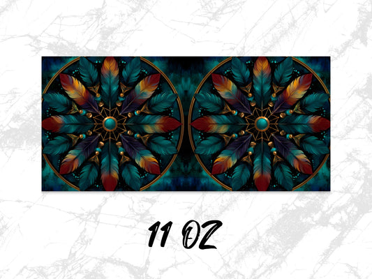 Bohemian Dream Catcher Coasters, Vibrant Feather Design, Home Decor, 11 oz, Set of 2