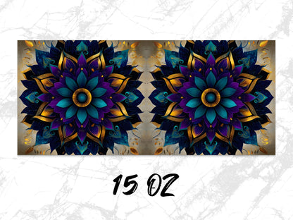 Vibrant Mandala Wall Art, Blue and Gold Floral Canvas Print, Bohemian Home Decor, Unique Abstract Artwork, Dual Panels