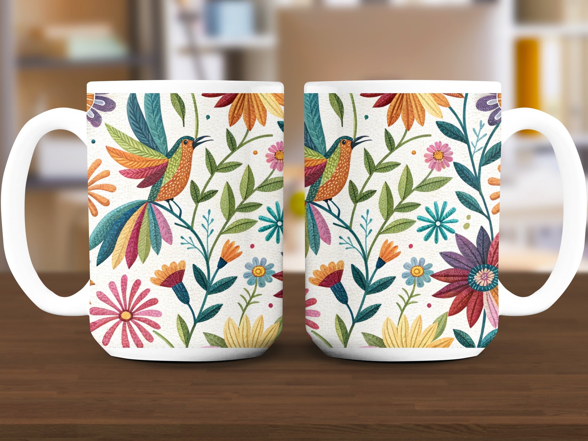 Colorful Floral Hummingbird Design Mug product