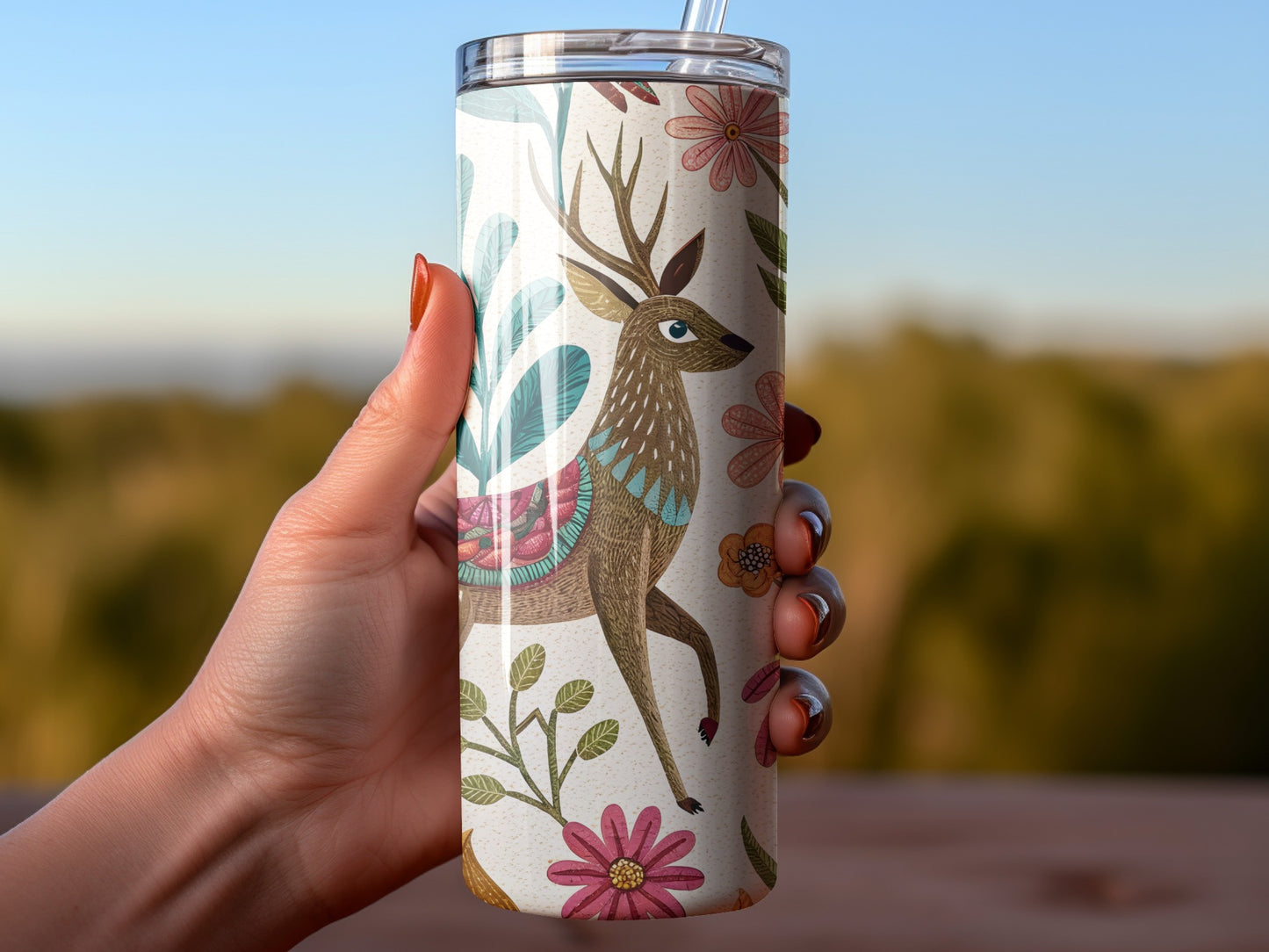 Colorful Floral Deer Design Tumbler Perfect Gift product