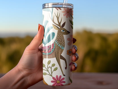 Colorful Floral Deer Design Tumbler Perfect Gift product
