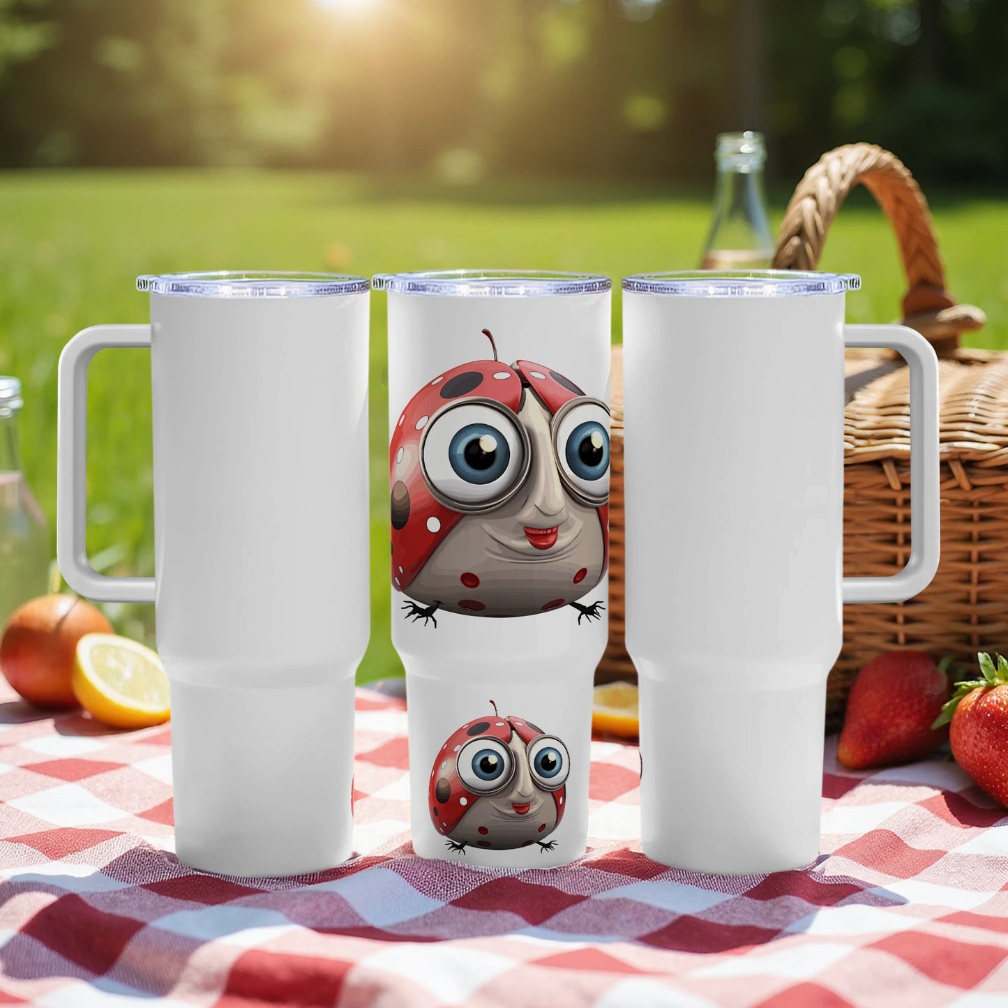 Cute Ladybug Tumbler, Insulated Travel Mug, Red Bug Design, Picnic Drinkware, Kids and Adults, Outdoor Dining Essentials