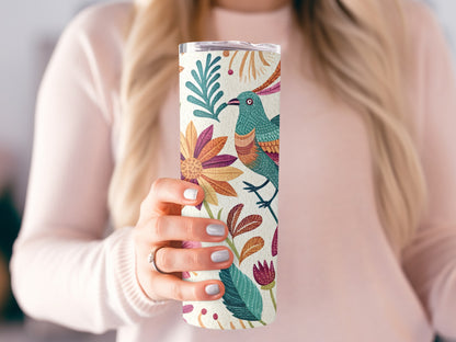 Colorful Bird and Floral Design Tumbler product type