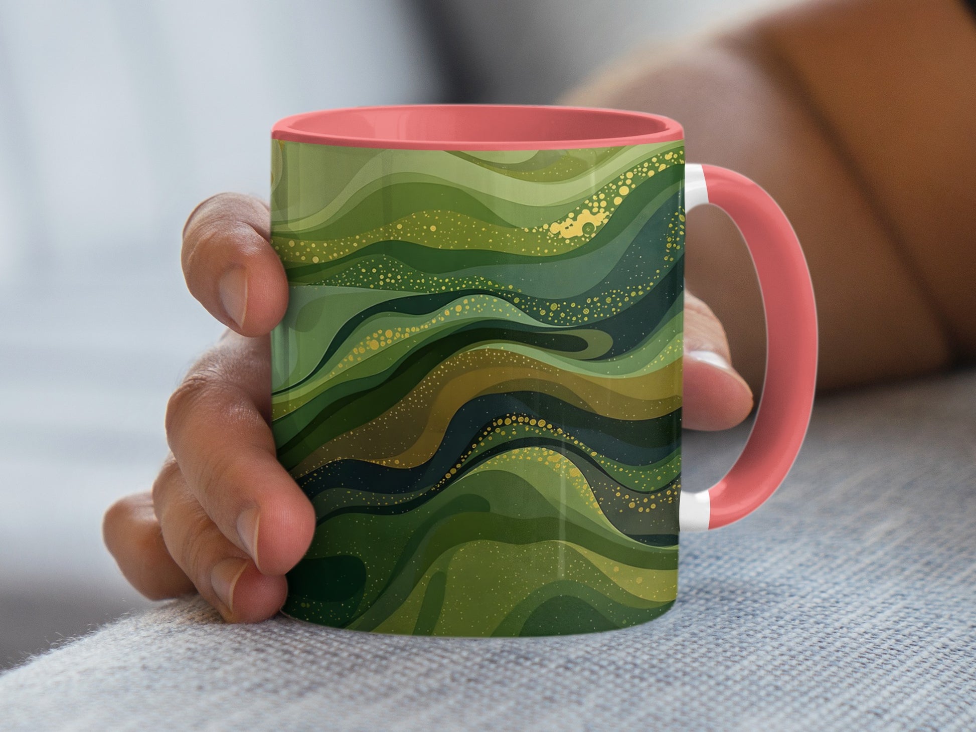 Abstract Green Waves Design Ceramic Coffee Mug product