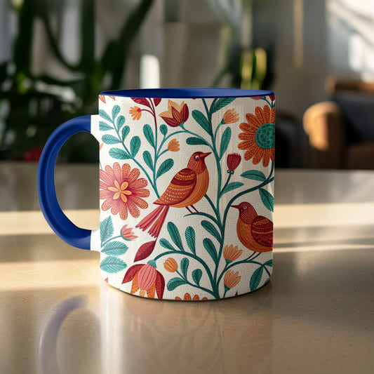 Colorful Birds and Flowers Themed Mug product