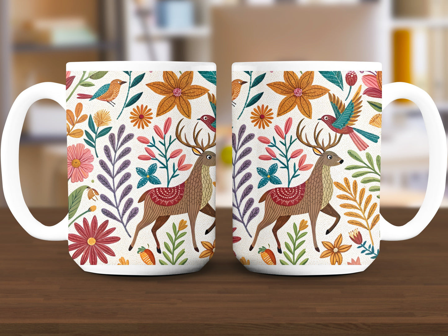 Vibrant Floral and Deer Design Mug Colorful Coffee product