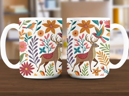 Vibrant Floral and Deer Design Mug Colorful Coffee product